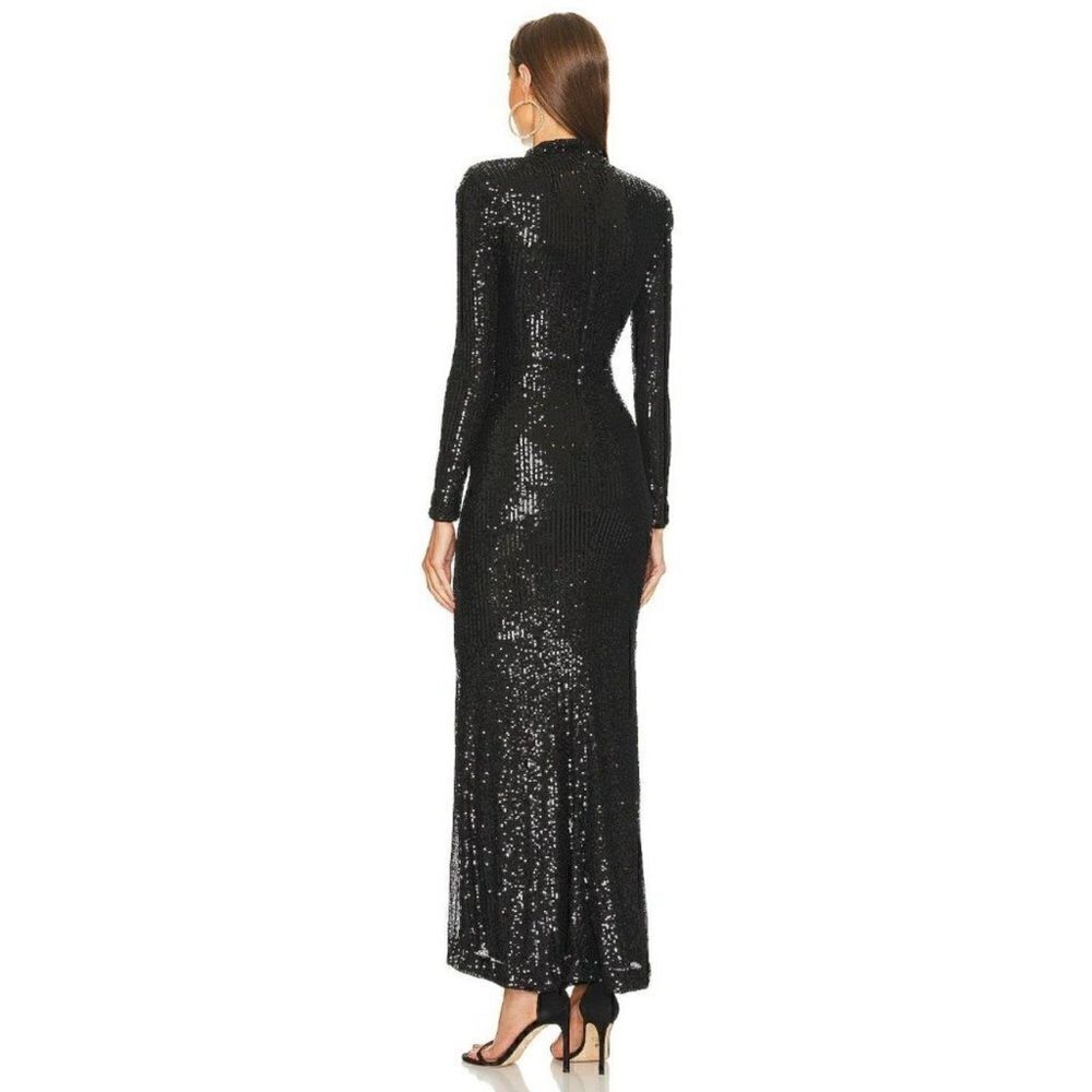 NEW Michael Costello x Revolve Houston Sequins Mesh Maxi Dress in Black.Size M - Picture 4 of 15